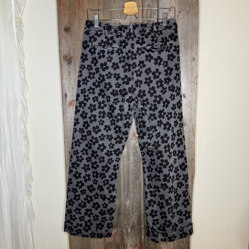 Kitri Faith Floral Print Trouser Jeans in Grey/ Black Wide Leg Cuffed size 10 - Picture 7 of 11